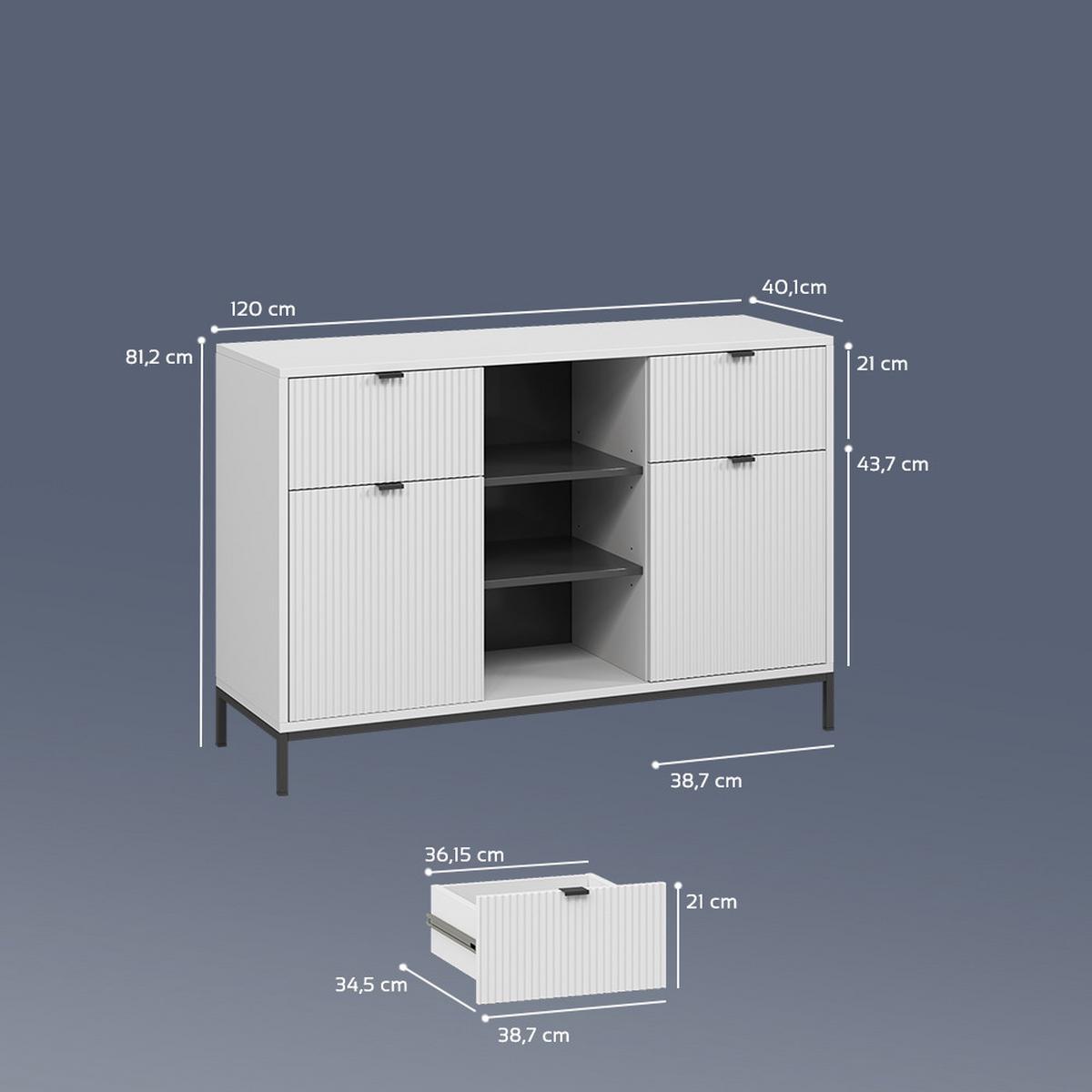 KOMMODE Aterno Weiß 120 x 81.2 cm mit 2 Schubladen und 2 Türen - Weiß, Holzwerkstoff (120/81.2/40cm) - Livinity®