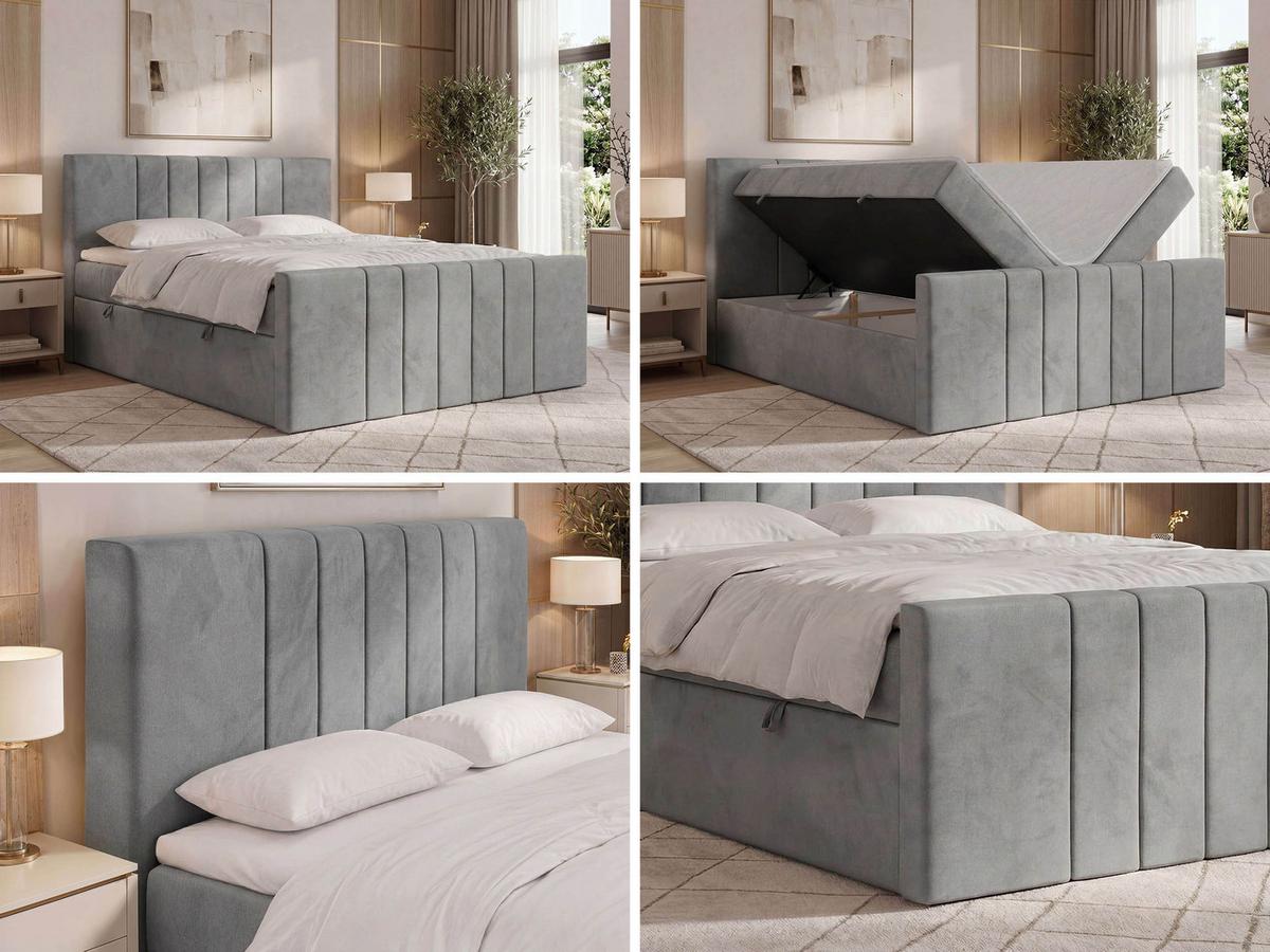 BOXBETT INERO DUO 200/200 - Hellgrau Velvet - Topper T25 - H3 - Hellgrau/Schwarz, Kunststoff/Textil (200/200cm) - MKS