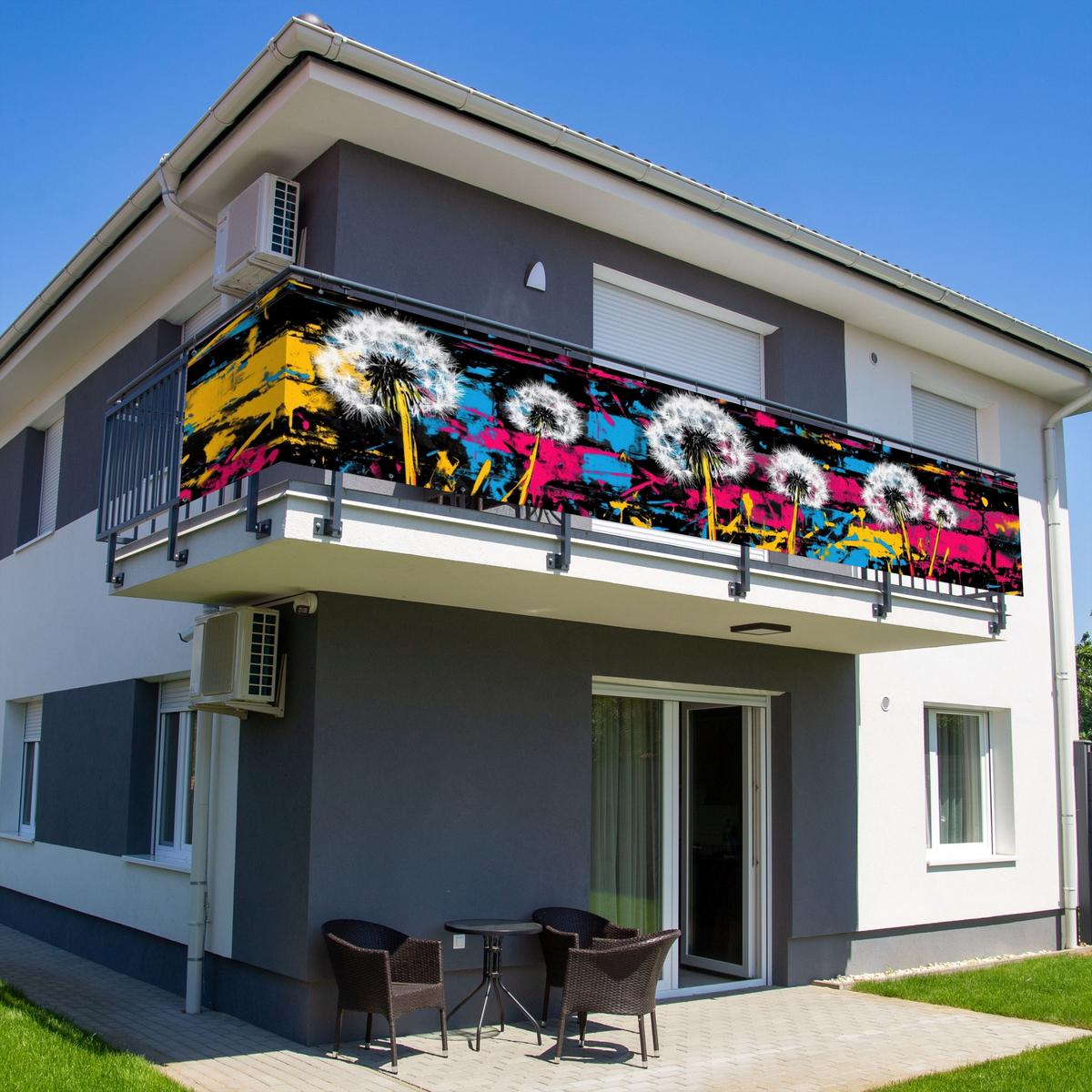 BALKON-SICHTSCHUTZ Straßenkunst - Bunt - Wand Groß 500x85 cm - Schwarz, Kunststoff (500/85cm) - MuchoWow