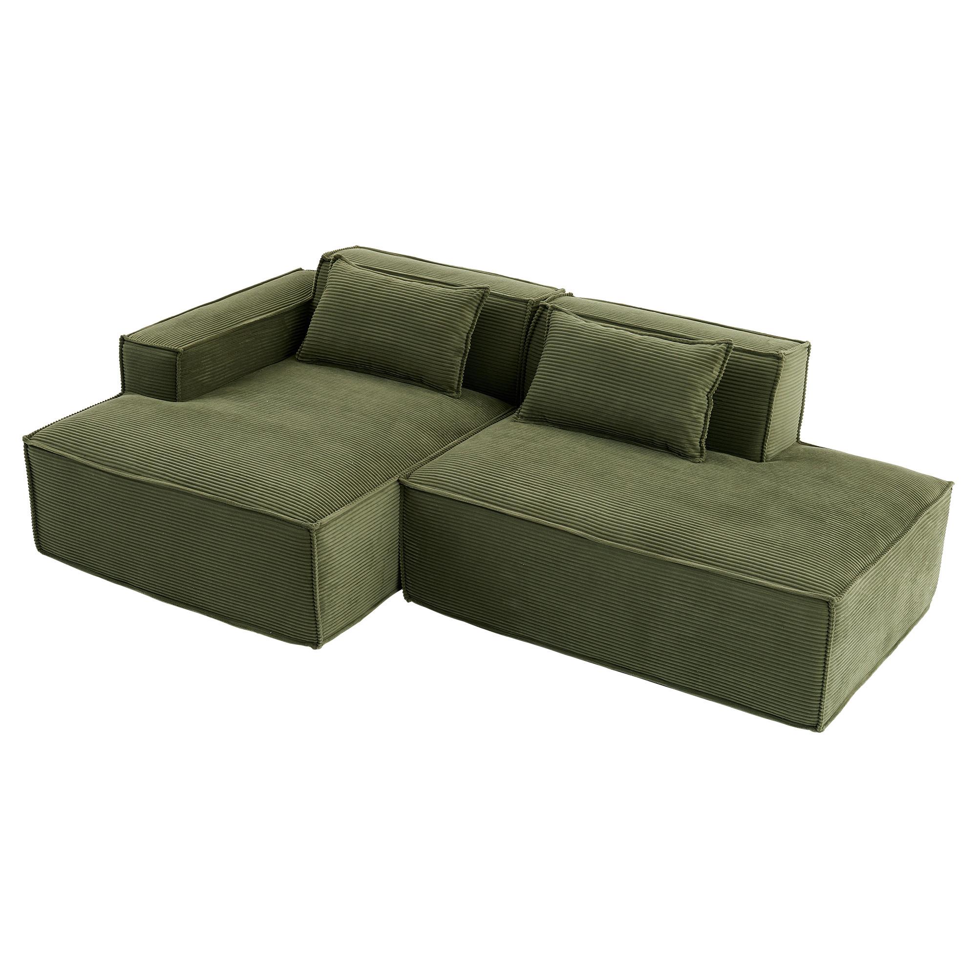 ECKSOFA polyester L-form mit taschenfederkern & 2 kissen - Grün, Textil (235/129cm) - Urban Meuble