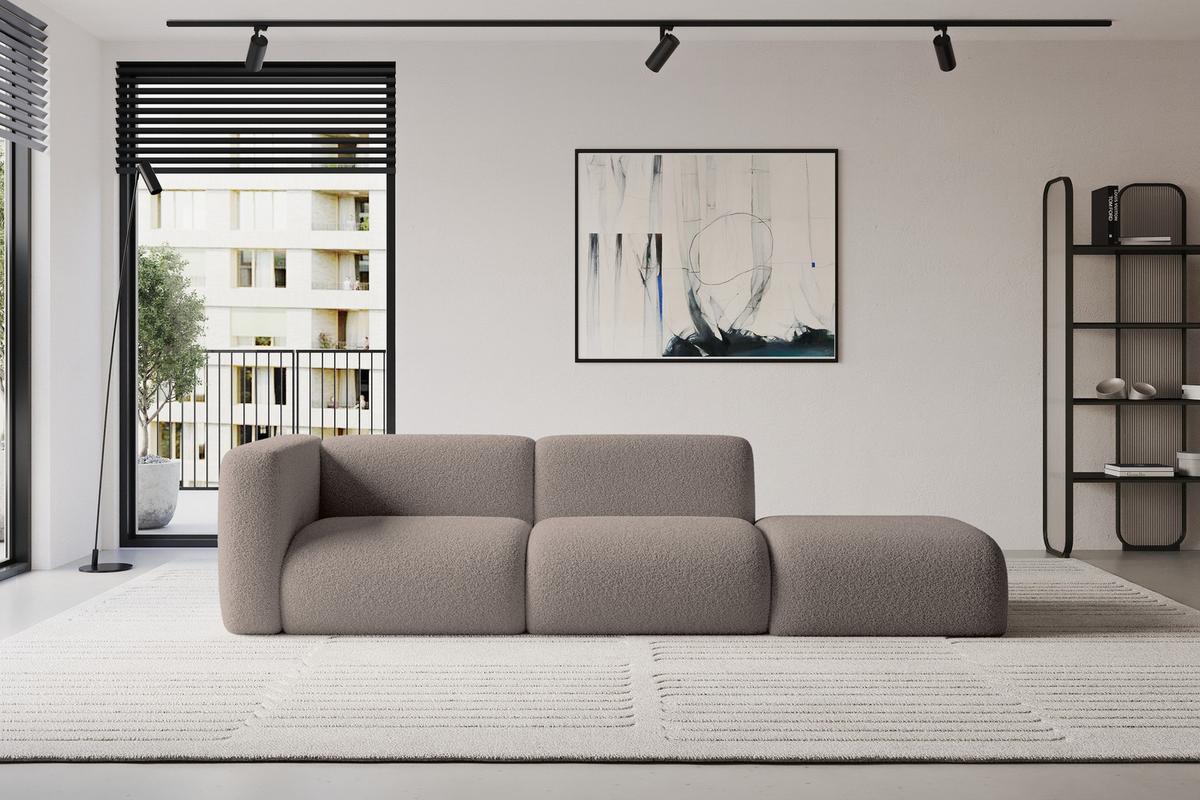 SOFA Ottomane Links MIRA-S3 296x89x70 Braun Bouclé - Dunkelbraun/Schwarz, Holzwerkstoff/Kunststoff (296/70/89cm) - ALTDECOR