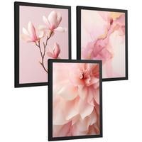 POSTER 3er-Set Wandbilder Orchidee Marmor modern Wohnzimmer Deko, Schlafzimmer, Küche, Badezimmer Schwarzer Rahmen A3 - Schwarz, Papier (29.7/1/42cm) - Nacnic