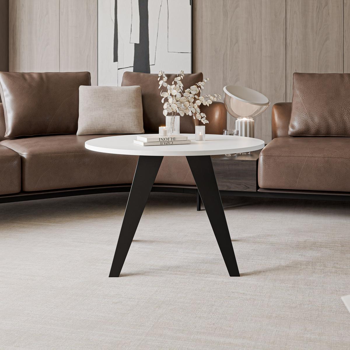 COUCHTISCH FERRO 75/50 cm runden, Schwarz / Arktisweiß - Schwarz/Weiß, Metall (75/75/50cm) - Idohome