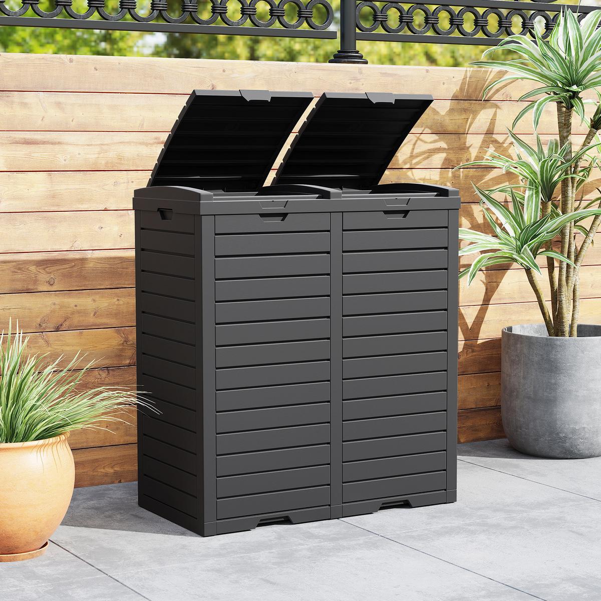 MÜLLEIMER 235L mit Abfallbehälter schwarz - Schwarz, Kunststoff (77/86/40cm) - COSTWAY