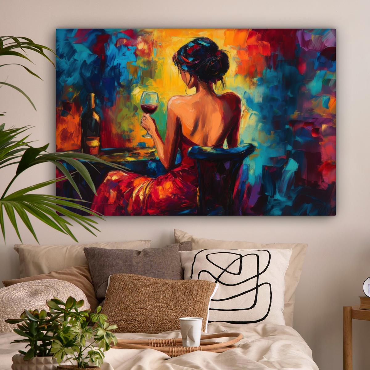 LEINWANDBILD Wein - Frau - Stimmungsvoll - Farbenfroh XXL 150x100 cm - Bordeaux, Textil (150/100cm) - MuchoWow