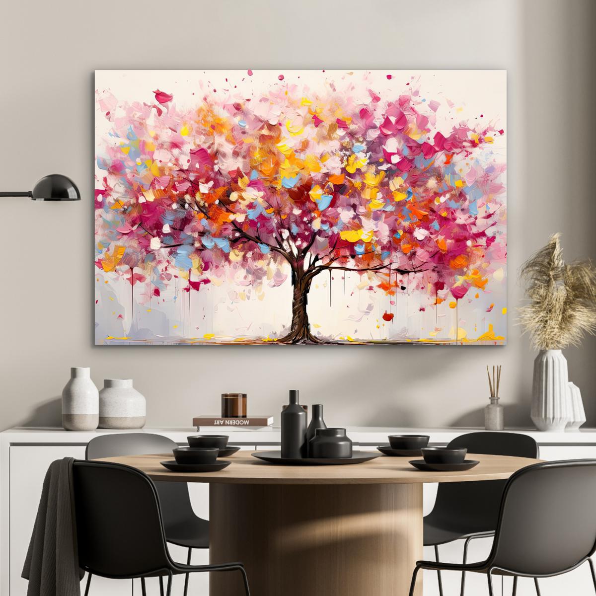 METALLBILD Aquarell - Baum - Kunst - Abstrakt Wanddeko 90x60 cm - Multicolor, Metall (90/60cm) - MuchoWow