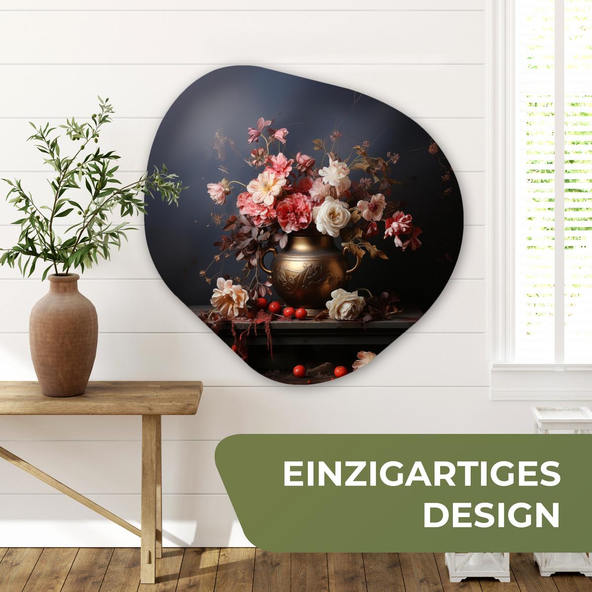 WANDBILD Stilleben - Blumen - Rosen - Blumenstrauß - Vase Room Decor 90x90 cm - Dunkelbraun, Kunststoff (90/90cm) - MuchoWow