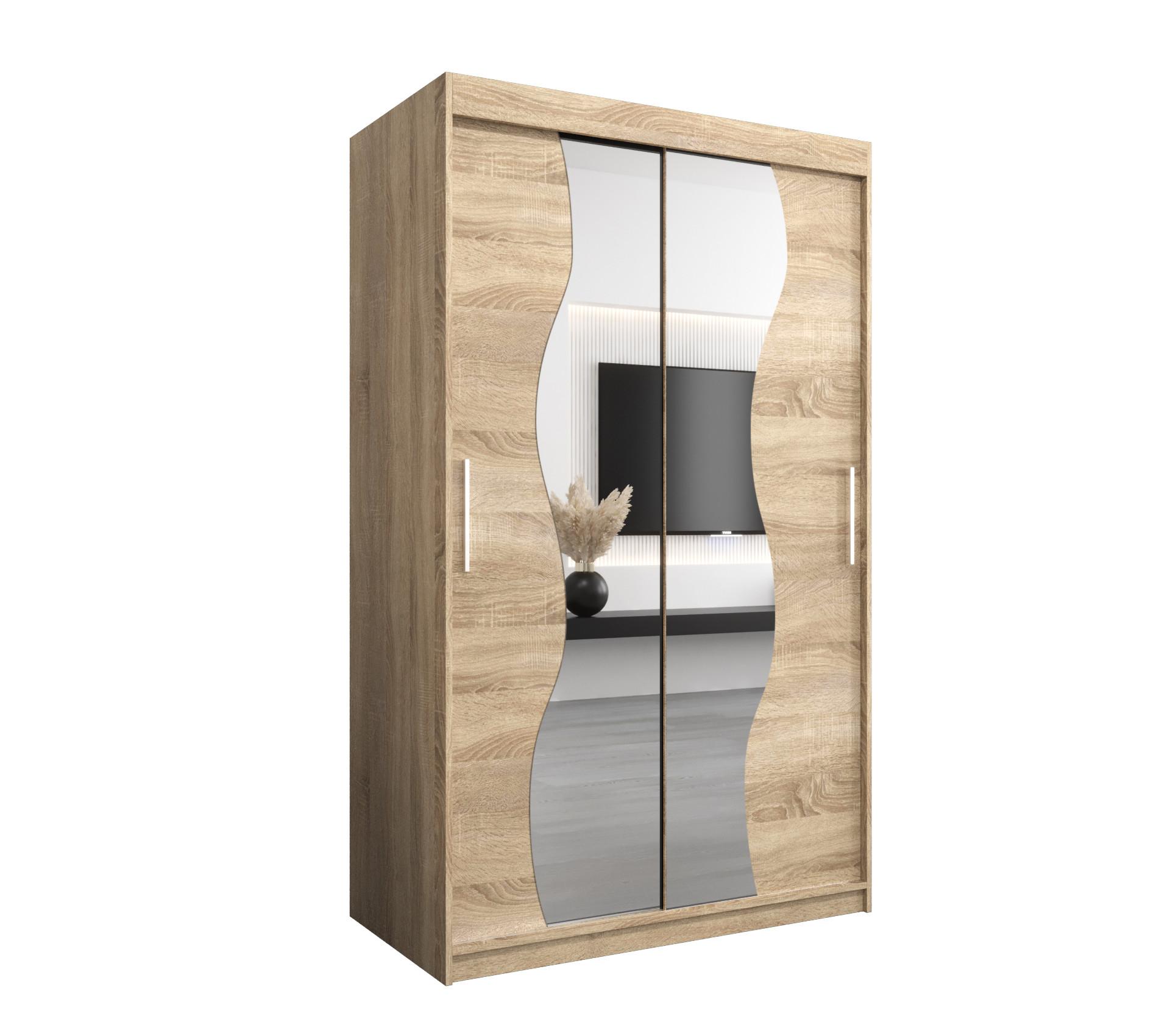 SCHWEBETÜRENSCHRANK 200/120/62 2-türig - Silberfarben/Sonoma Eiche, Holz/Kunststoff (120/200/62cm) - MÖBEL KRYSPOL