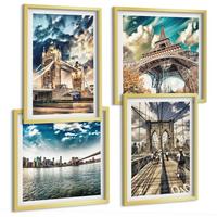 BILDER SET 4er Set - 50x50 cm & 40x60 cm Goldrahmen - Turmbrücken in europäischen Städten - Goldfarben, Kunststoff (50/50cm) - TULUP