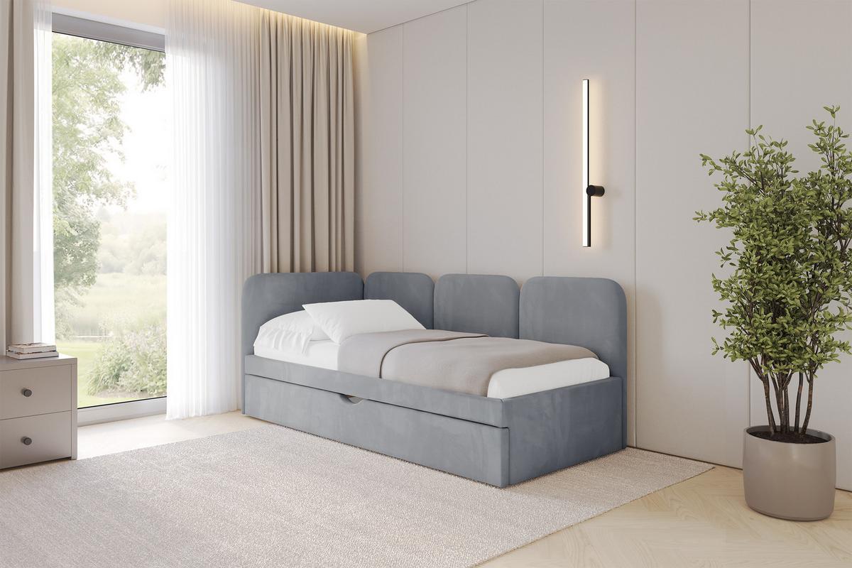 EINZELLBETT Jugendbett mit Bettkasten, Rechts - ALVY 100x200 Grau - Grau, Holzwerkstoff/Textil (100/200cm) - ALTDECOR