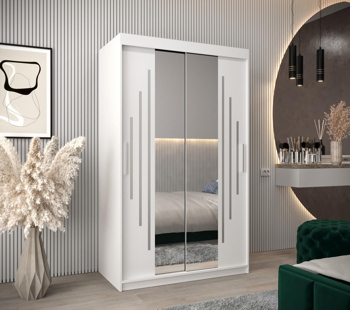 SCHWEBETÜRENSCHRANK 200/120/62 2-türig - Silberfarben/Weiß, Holz/Kunststoff (120/200/62cm) - Abiks Möbel