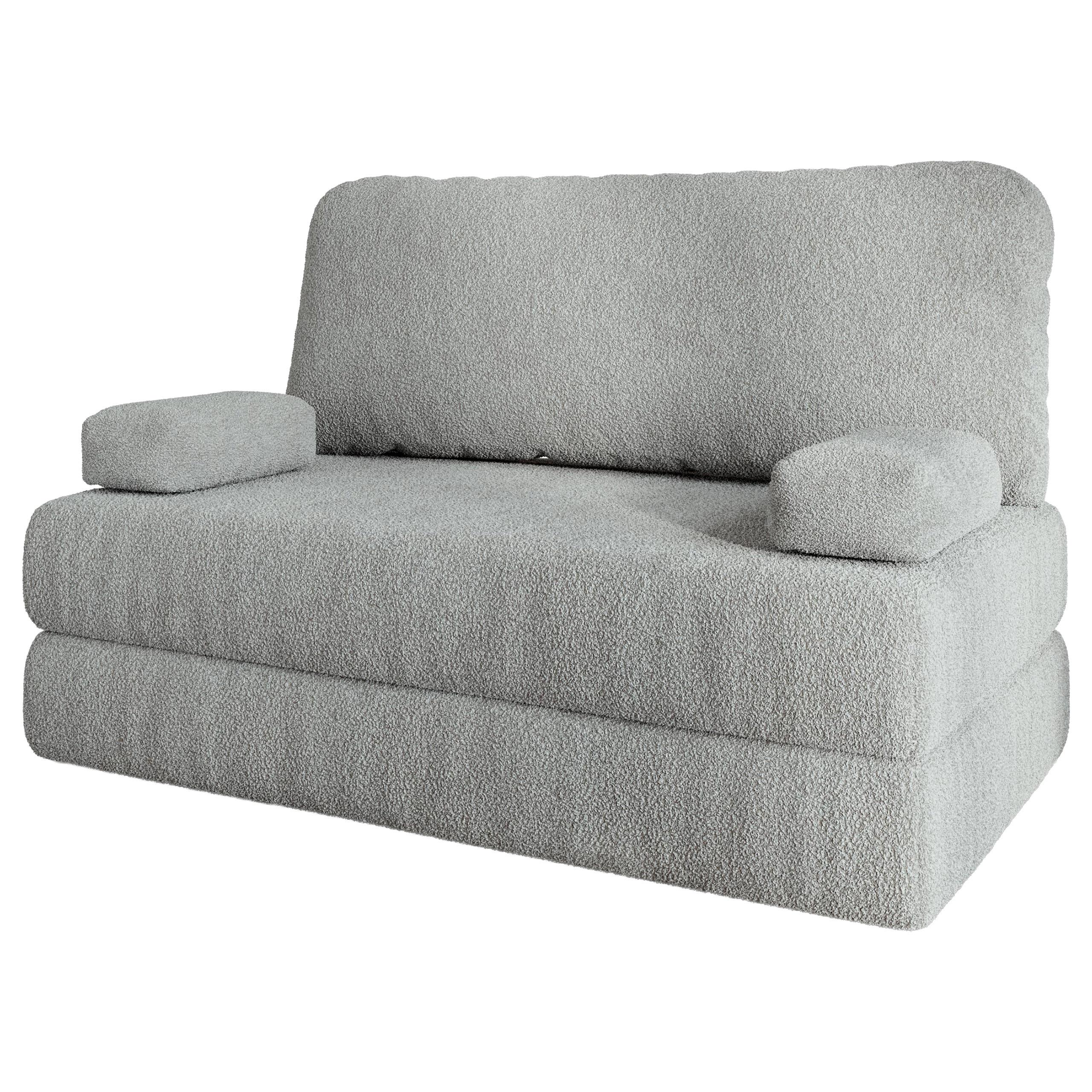 BETTSOFA KESTE aus Schaumstoff Bucle-Stoff Hellgrau Schlaffunktion - Hellgrau, Textil (140/86/60cm) - MASSENO