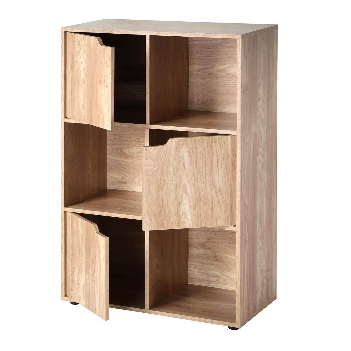 REGAL mit 6 Fächern und drei Türen - 60/29/90 cm - Eichefarben, Holzwerkstoff (60/90/90cm) - Calicosy