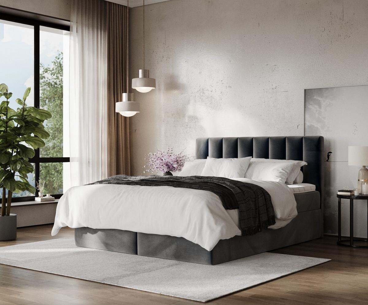 BOXBETT Lusso 140/200 cm Anthrazit im Paros Stoff - Anthrazit/Schwarz, Holz/Holzwerkstoff (140/200cm) - AltaBeds