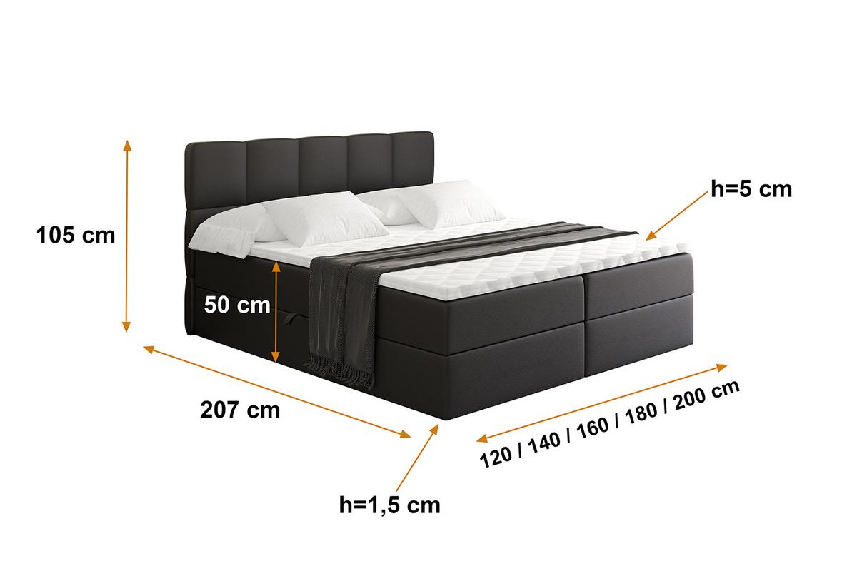 BOXBETT mit Matratze H4 und Lattenrost - LIRO - 200x200 - Schwarz Kunstleder - Schwarz, Holzwerkstoff/Kunststoff (200/200cm) - ALTDECOR