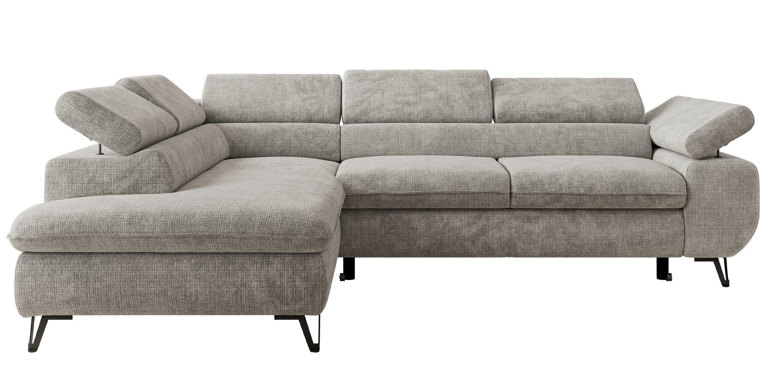 ECKSOFA PABLO L Hellgrau Schenille grob gewebt - Links Seite mit Visco Topper - Hellgrau/Schwarz, Textil/Metall (208/273cm) - MKS