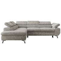 ECKSOFA PABLO L Hellgrau Schenille grob gewebt - Links Seite mit T25 Topper - Hellgrau/Schwarz, Textil/Metall (208/273cm) - MKS