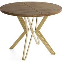 ESSTISCH Daisy runder ausziehbarer, Lefkas Eiche 120-200/100/76 cm - Alteiche/Goldfarben, Holzwerkstoff/Metall (120/200/76cm) - WFL GROUP