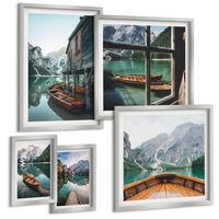 BILDER SET 5er Set - 50x50 cm & 20x30 cm & 40x60 cm Silberner Rahmen - Haus am Bergsee Łódź - Silberfarben, Kunststoff (40/60cm) - TULUP