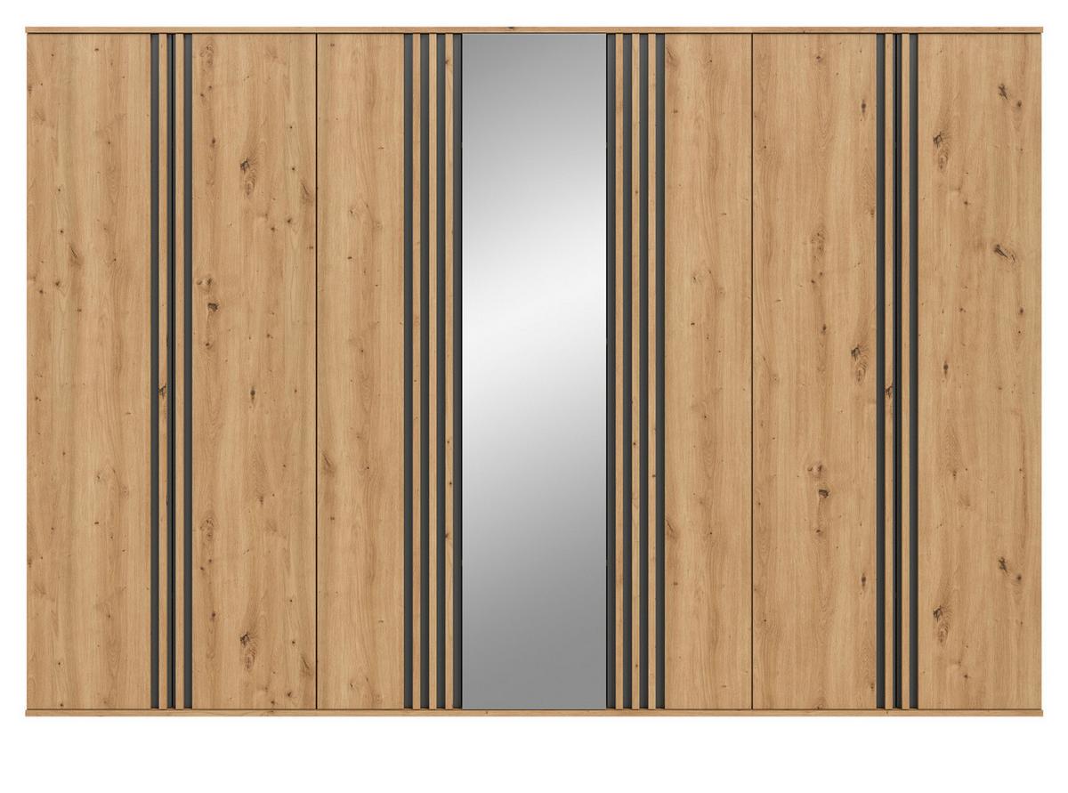 KLEIDERSCHRANK Eiche Artisan, grau 280 x 192 cm 7-türig, Drehtürenschrank mit Spiegel - Anthrazit/Eiche Artisan, Holzwerkstoff (280/192/56cm) - Inn.Furn