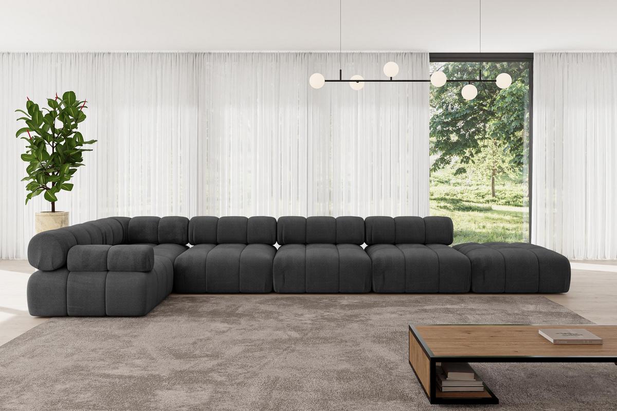 ECKSOFA modulares Sofa Felto-L3 - 475x190x70 cm Schwarz Velours - Schwarz, Holzwerkstoff/Textil (475/190cm) - ALTDECOR