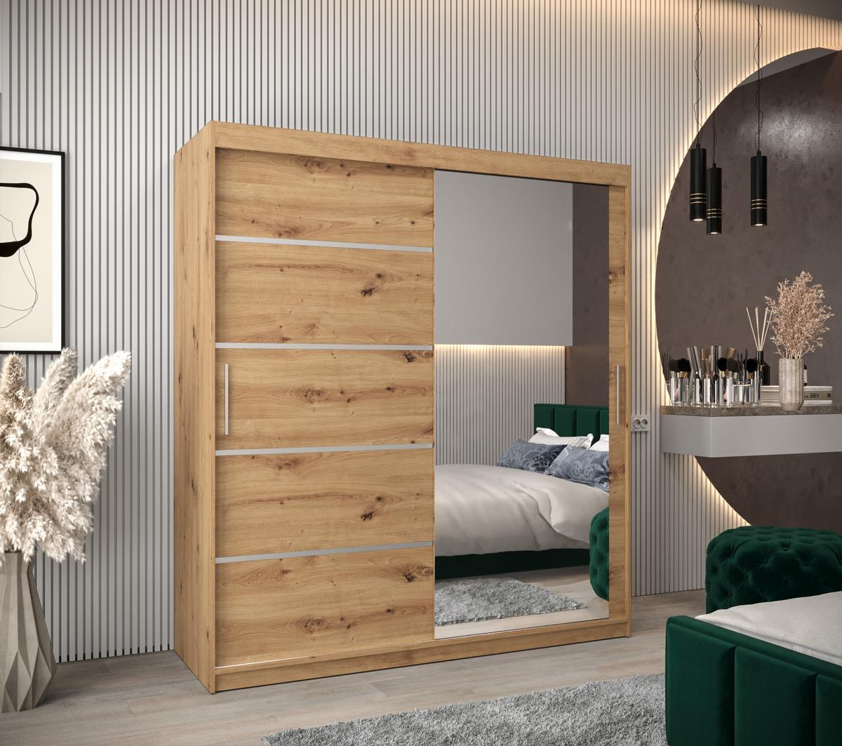 SCHWEBETÜRENSCHRANK 200/180/62 2-türig - Silberfarben/Eiche Artisan, Holz/Kunststoff (180/200/62cm) - MÖBEL KRYSPOL