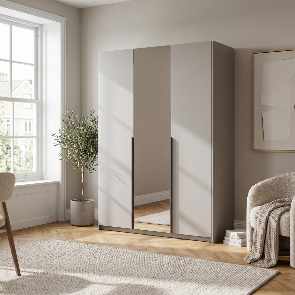 DREHTÜRENSCHRANK THALIA 148/204/58cm 3-türig mit Spiegel Kaschmir - Kaschmir, Holzwerkstoff (148/204/58cm) - MASSENO
