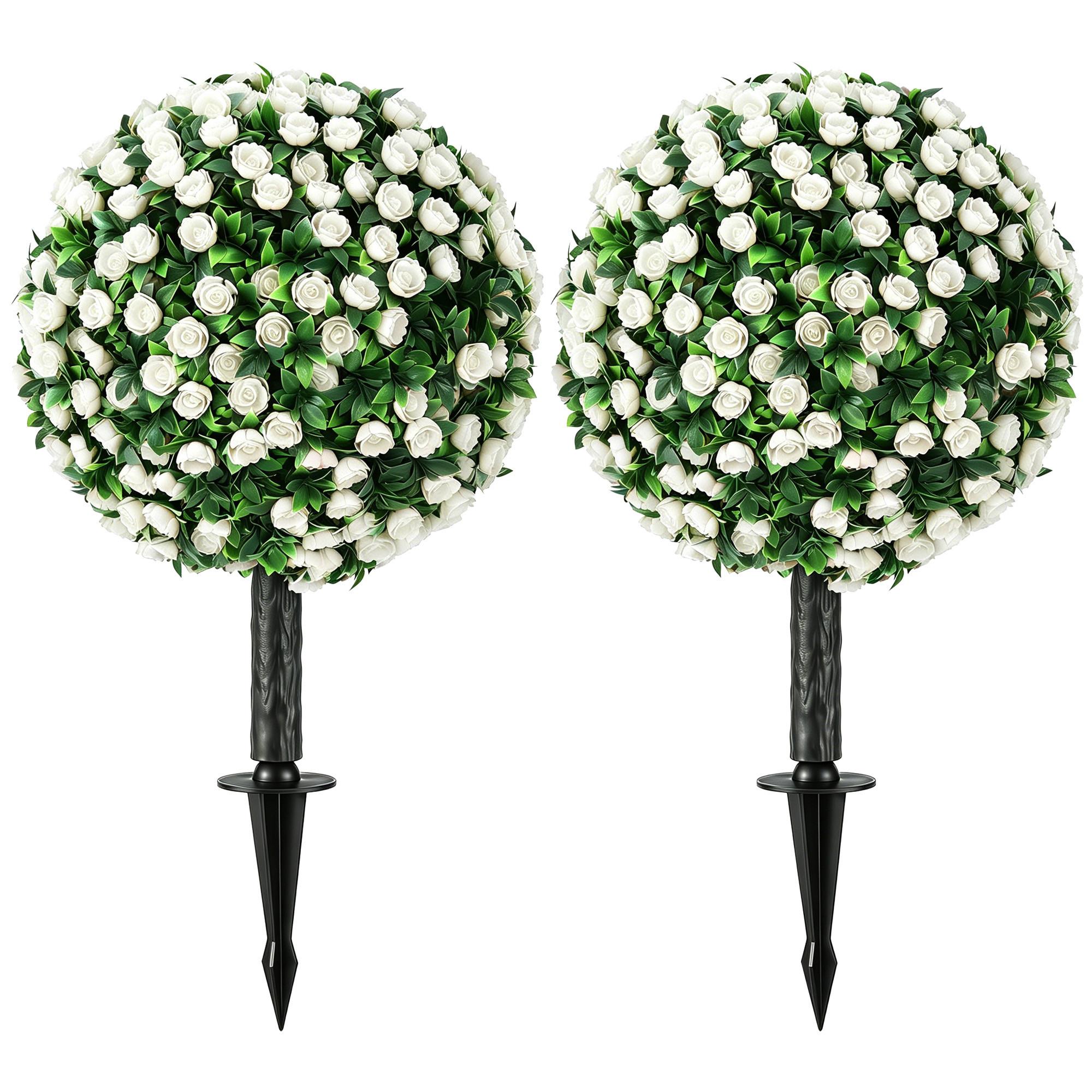 KÜNSTLICHE-ROSENKUGELN 2er Set PE Aluminium Weiß - Weiß, Kunststoff (55cm) - HOMCOM
