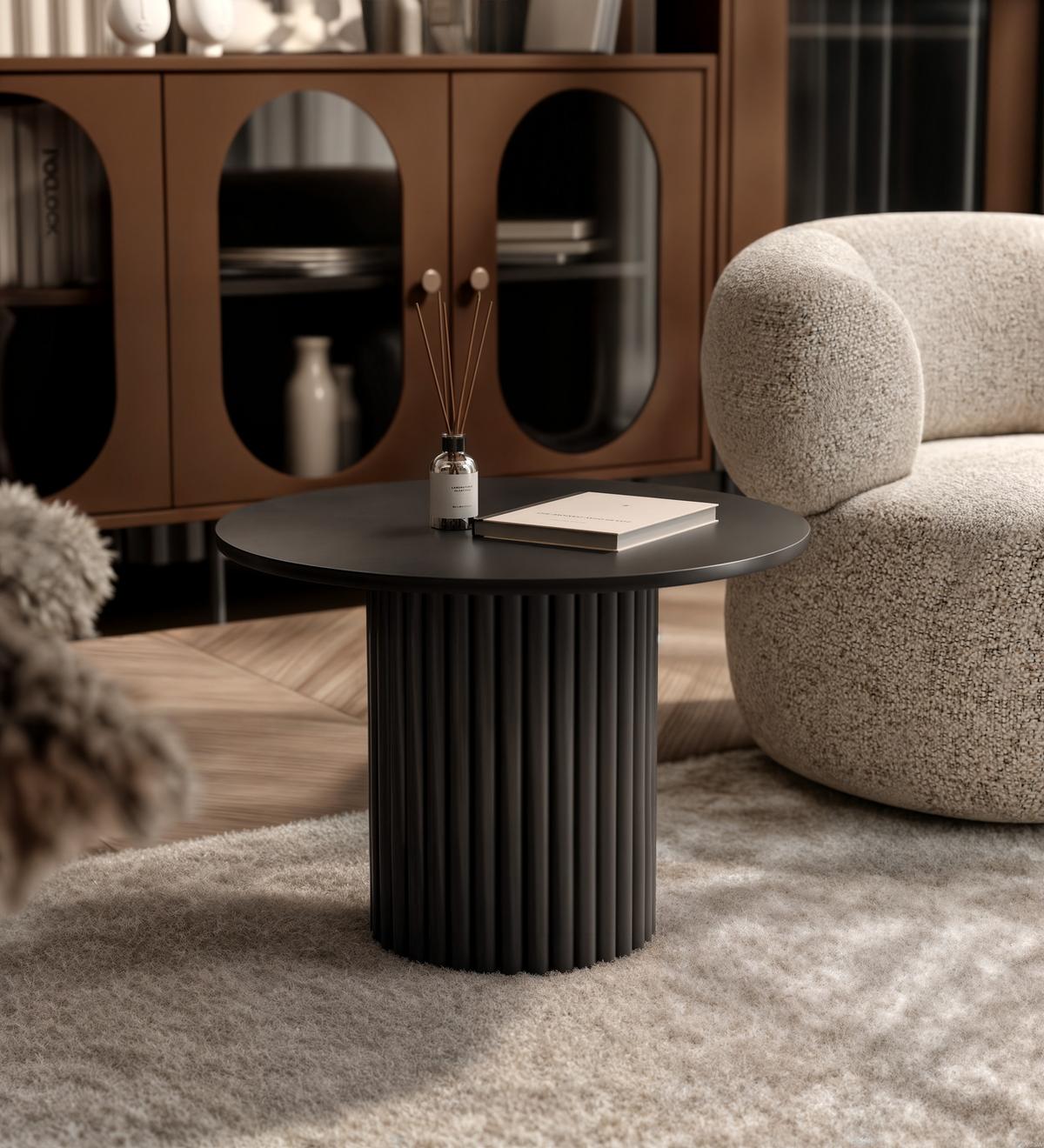COUCHTISCH BARNEY mit geriffeltem Sockel, schwarz - Schwarz, Holzwerkstoff/Metall (60/60/38cm) - Idohome