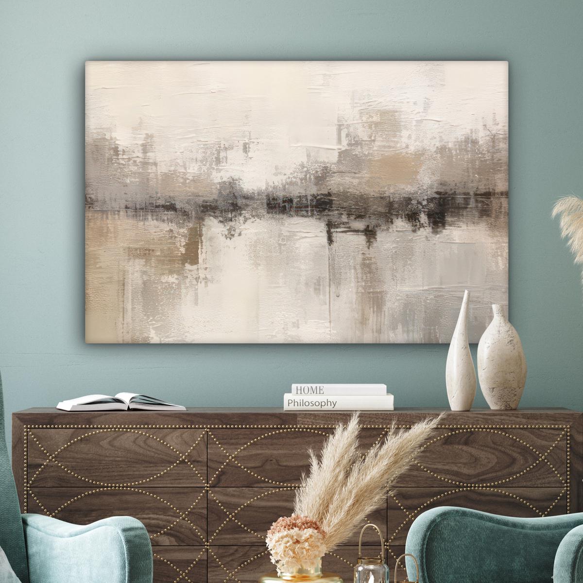 LEINWANDBILD Moderne Kunst - Abstrakt - Beige Wohnzimmer Groß 120x80 cm - Beige, Textil (120/80cm) - MuchoWow