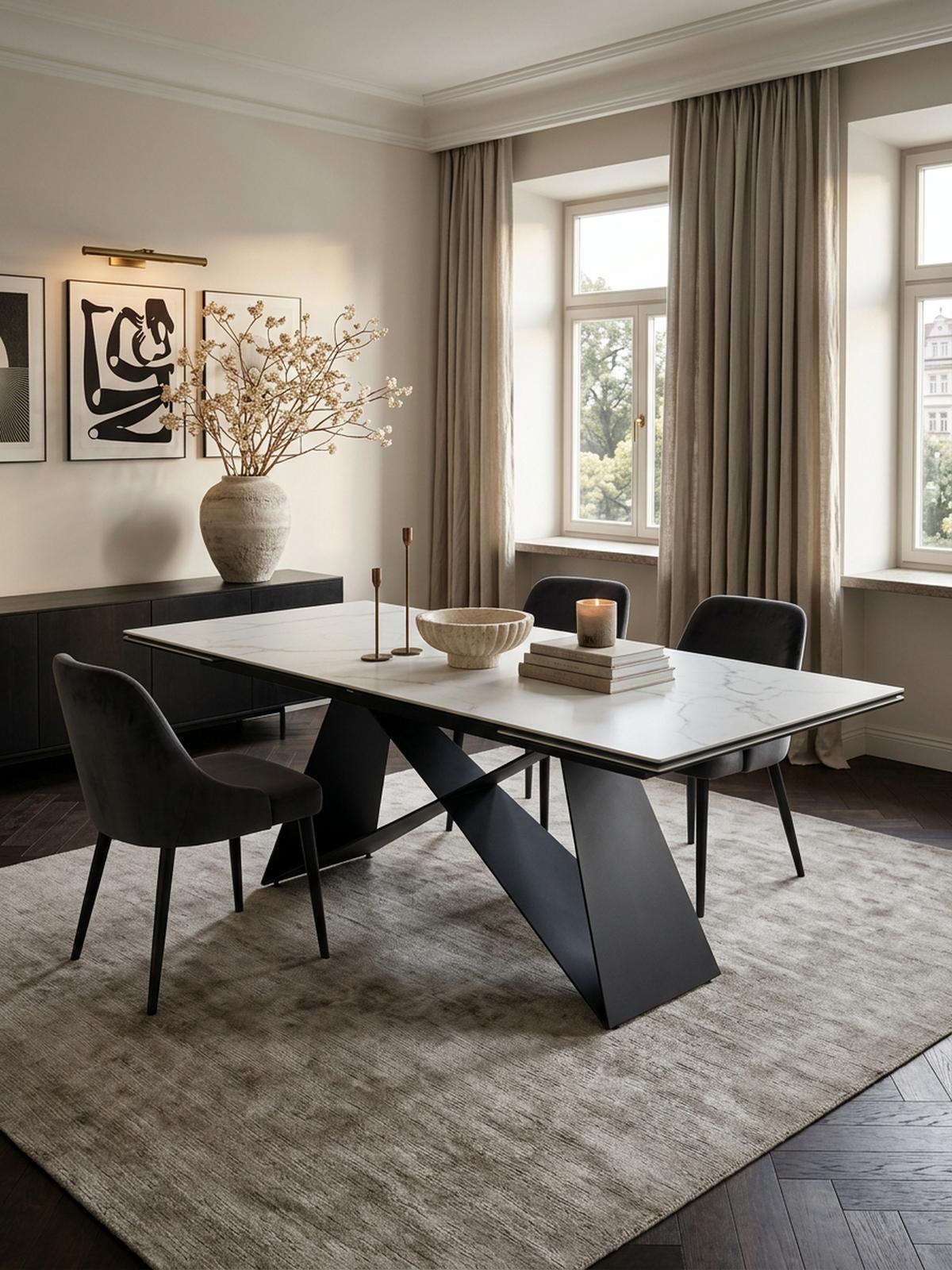 ESSTISCH Ausziehbar Keramik Glas Marmoroptik Rechteckig Groß, Weiß 180x95x78 cm - Schwarz/Weiß, Keramik/Metall (95/180/78cm) - KADIMA DESIGN