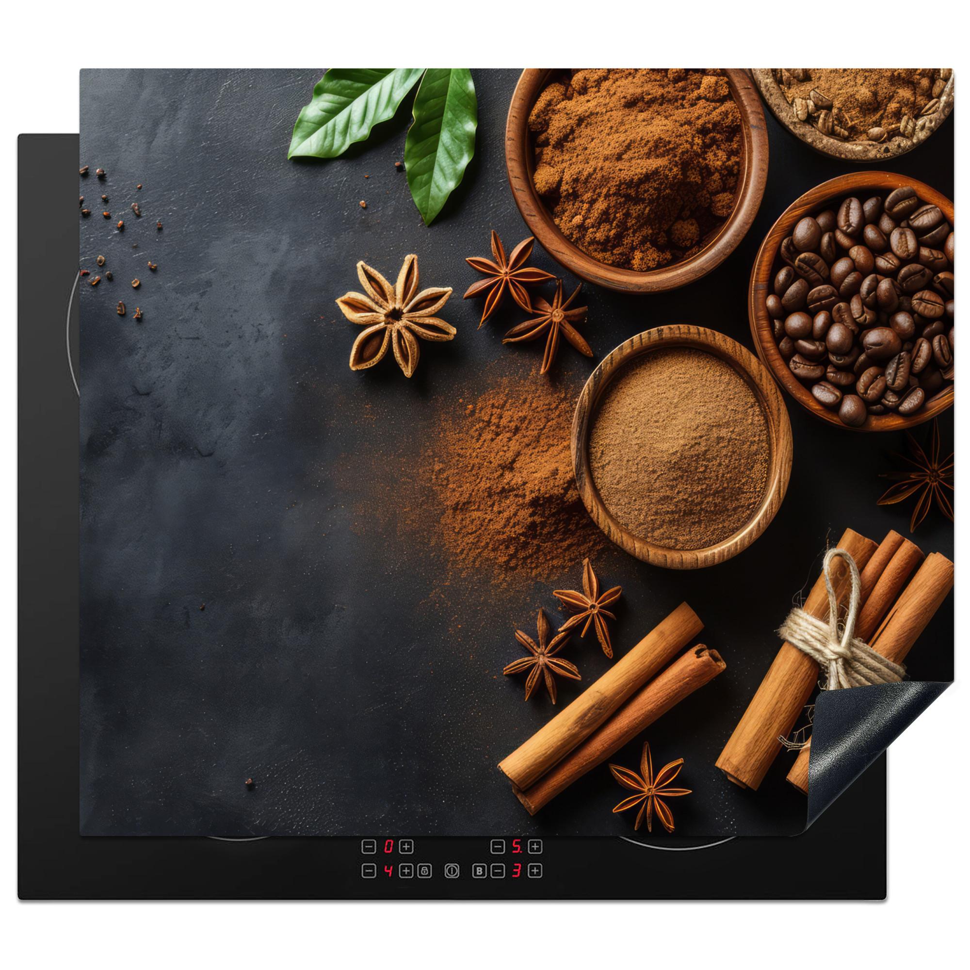 HERDABDECKPLATTE Zimt - Beton - Kaffee - Zimtstangen - Gewürze Abdeckung Ceranfeld 57.6x51.6 cm - Mokka, Kunststoff (57.6/51.6/0.2cm) - MuchoWow