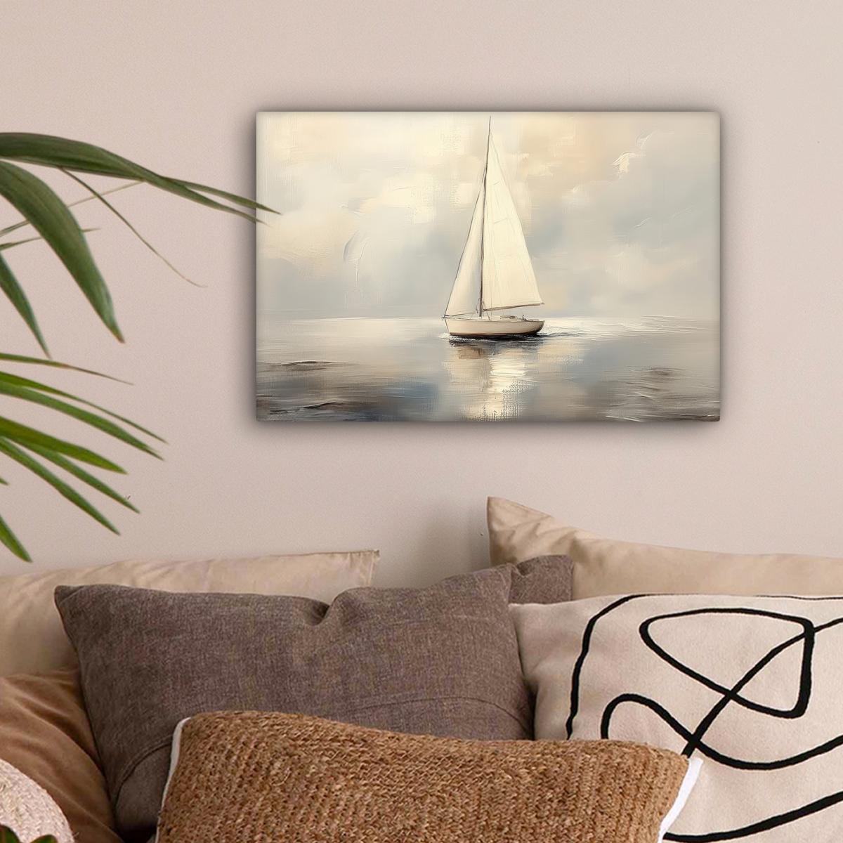 LEINWANDBILD Segelschiff - Meer - Bewölkt Deko Schlafzimmer 30x20 cm - Creme, Textil (30/20cm) - MuchoWow