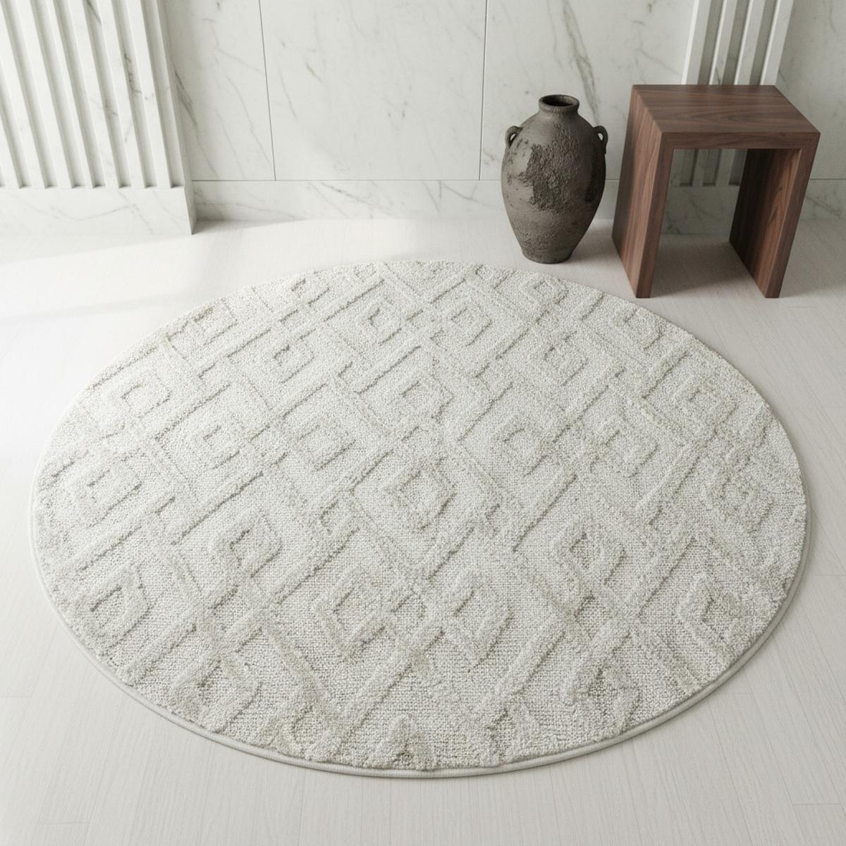 TEPPICH Hochflor EISACK in Creme, geometrisch, Ø 160 cm - Beige, Textil (160/160cm) - KADIMA DESIGN