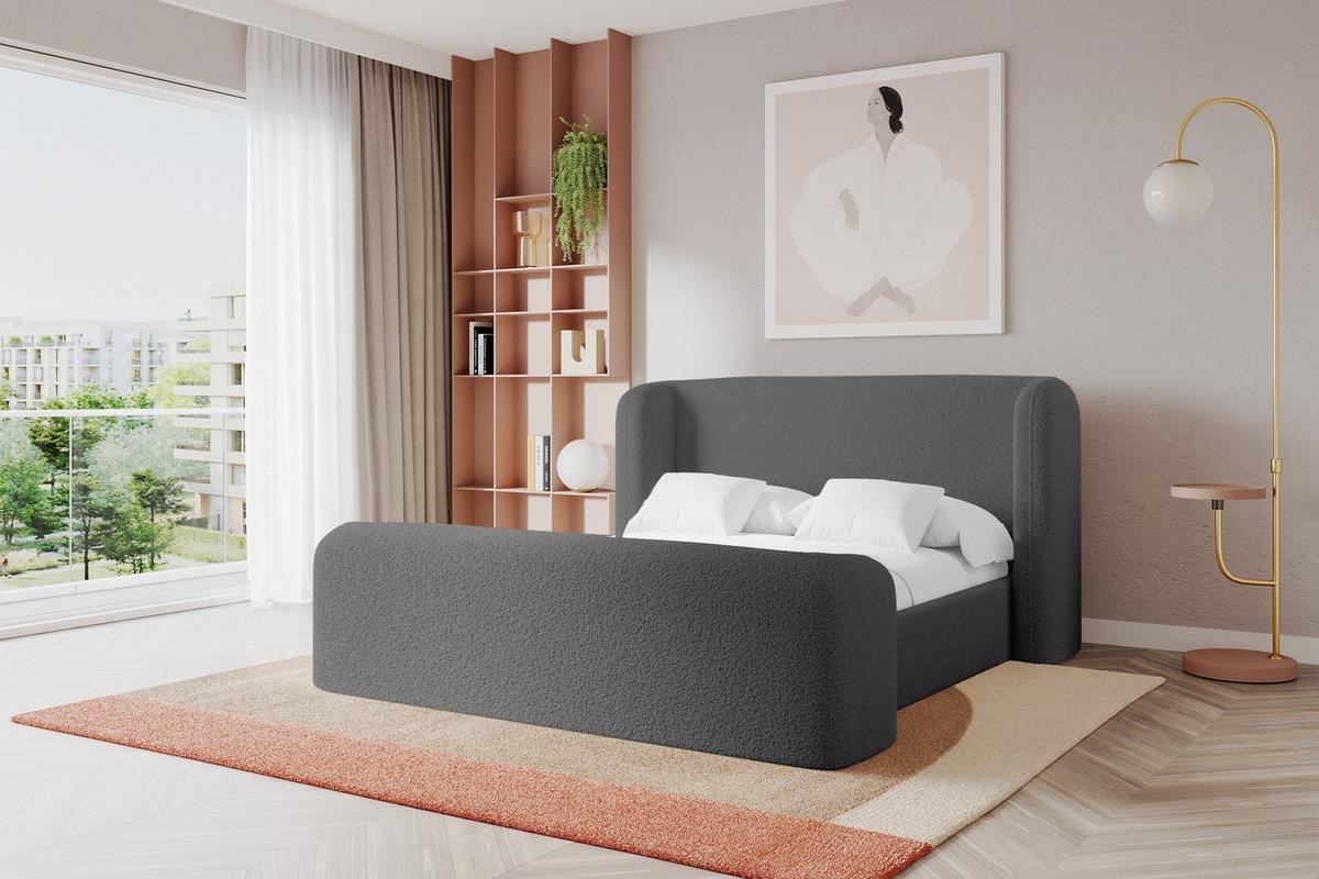 POLSTERBETT mit Bettkasten, Fußteil und Lattenrost, Bett mit Matratze H3/H4 - ESTI-Z 160x200 Grau - Schieferfarben, Holzwerkstoff/Textil (160/200cm) - ALTDECOR