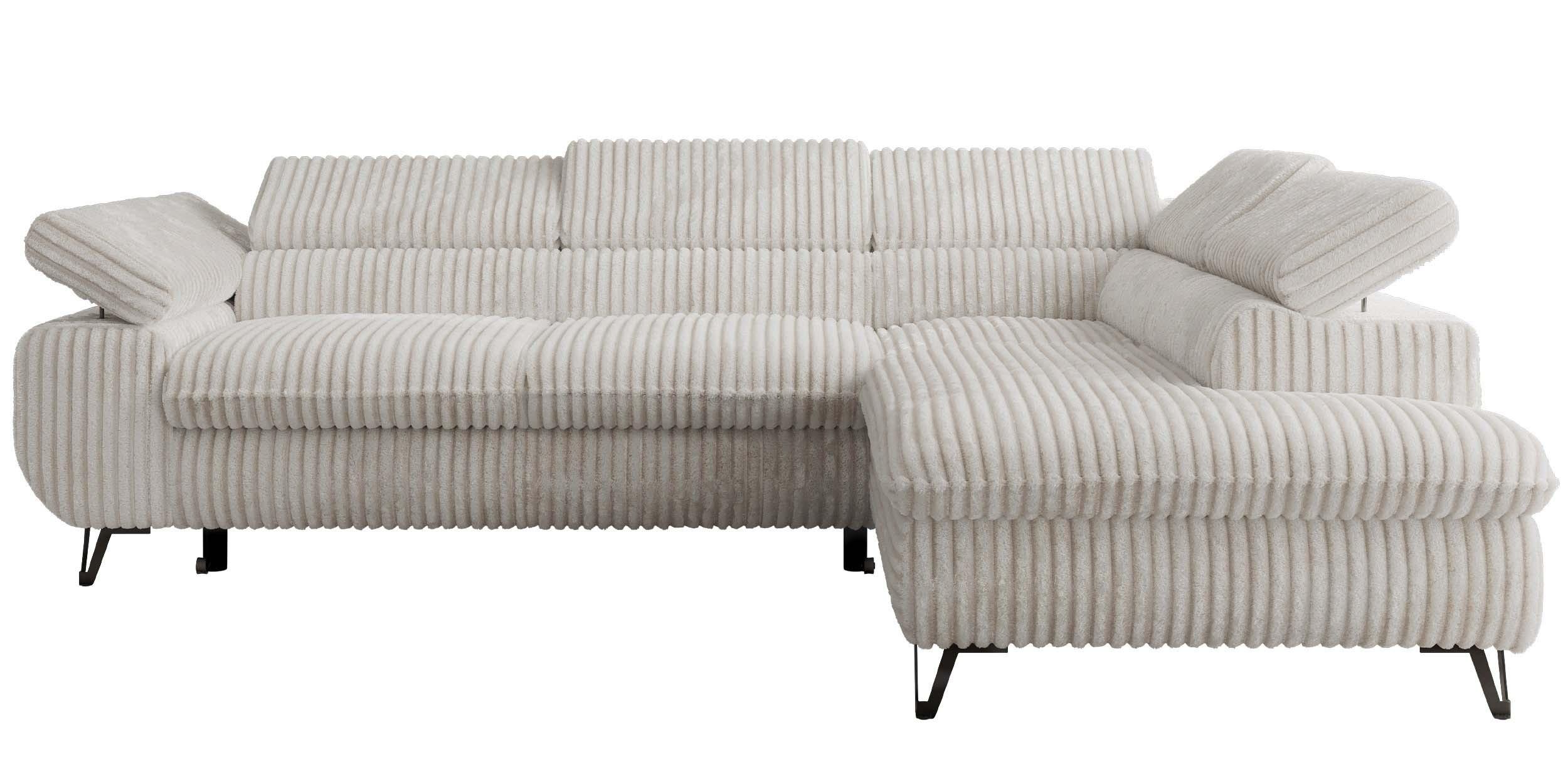 ECKSOFA PABLO L Beige Cord - Rechts Seite mit T25 Topper - Beige/Schwarz, Textil/Metall (273/208cm) - MKS