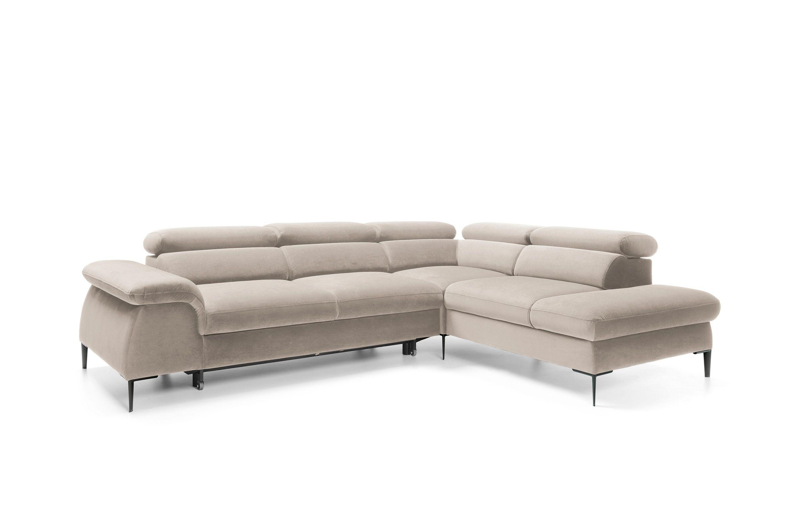 ECKSOFA MESTO Beige Velours-Stoff mit Schlaffunktion - Beige, Holz (280/214cm) - MASSENO