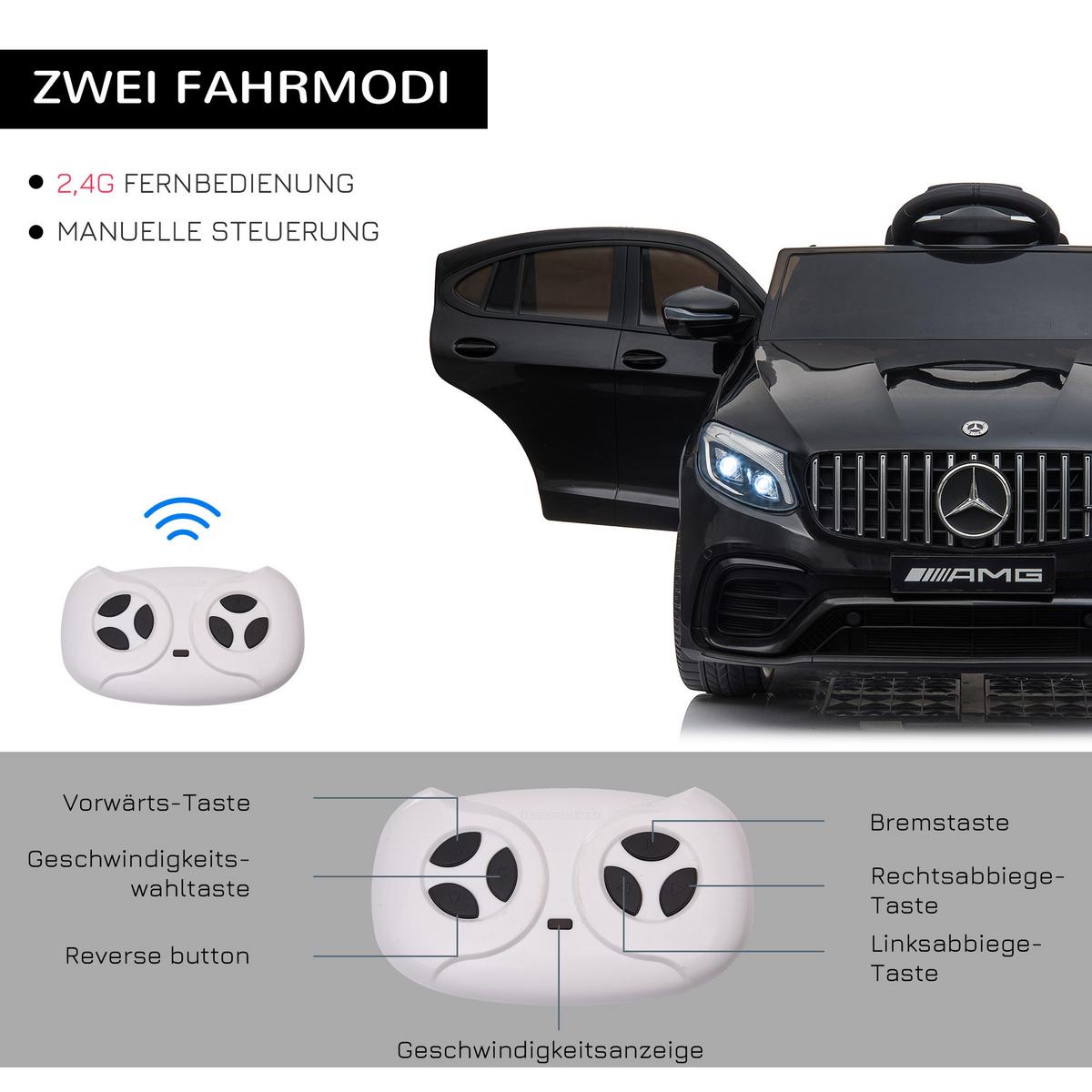 KINDERFAHRZEUG Fernbedienung Elektroauto Mercedes-Benz MP3 37-60 Monate 2 Farben - Schwarz, Kunststoff (115/70/55cm) - HOMCOM