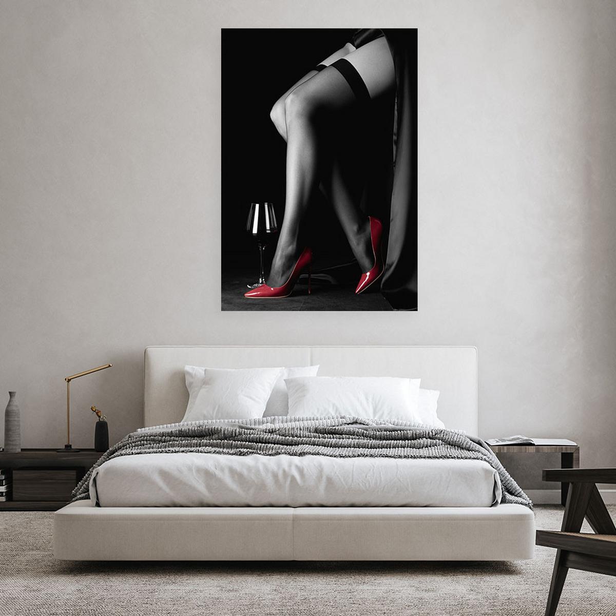 LEINWANDBILD Beine einer Frau in roten High Heels 60x90cm - Schwarz, Textil (60/90cm) - Feeby