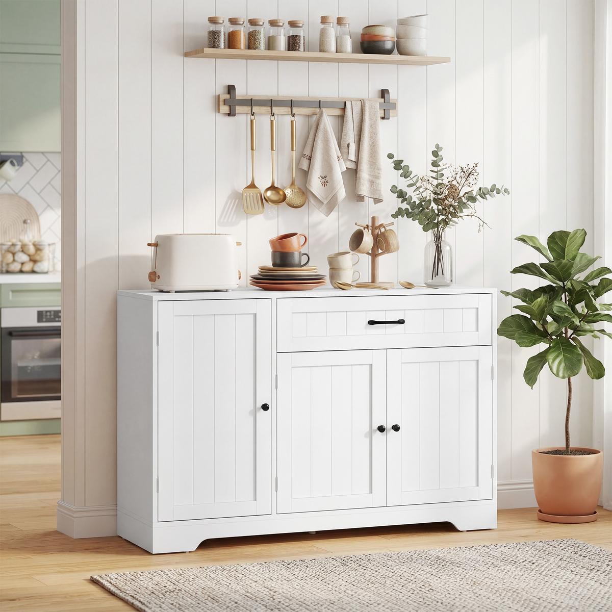 SIDEBOARD MDF Weiß - Schwarz/Weiß, Holzwerkstoff/Metall (40/80/110cm) - HOMCOM