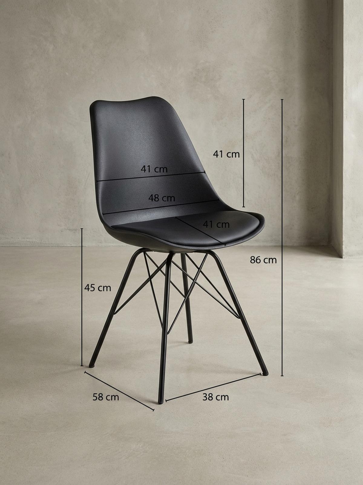 ESSZIMMERSTUHL 2er Set mit Metallgestell Skandinavisch gepolstert, Schwarz 58x48x86 cm - Schwarz, Kunststoff/Textil (58/86/48cm) - KADIMA DESIGN