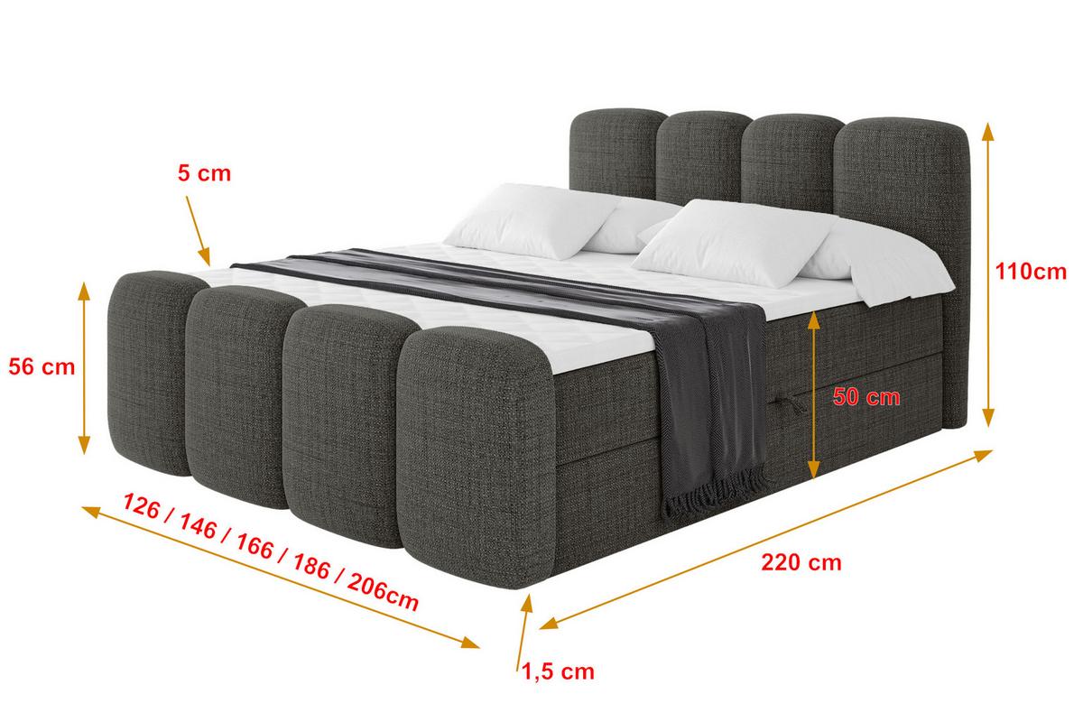 BOXBETT mit Matratze H4 und Lattenrost - NINA-Z - 160x200 cm Aragon - Grau - Grau, Holzwerkstoff (160/200cm) - ALTDECOR