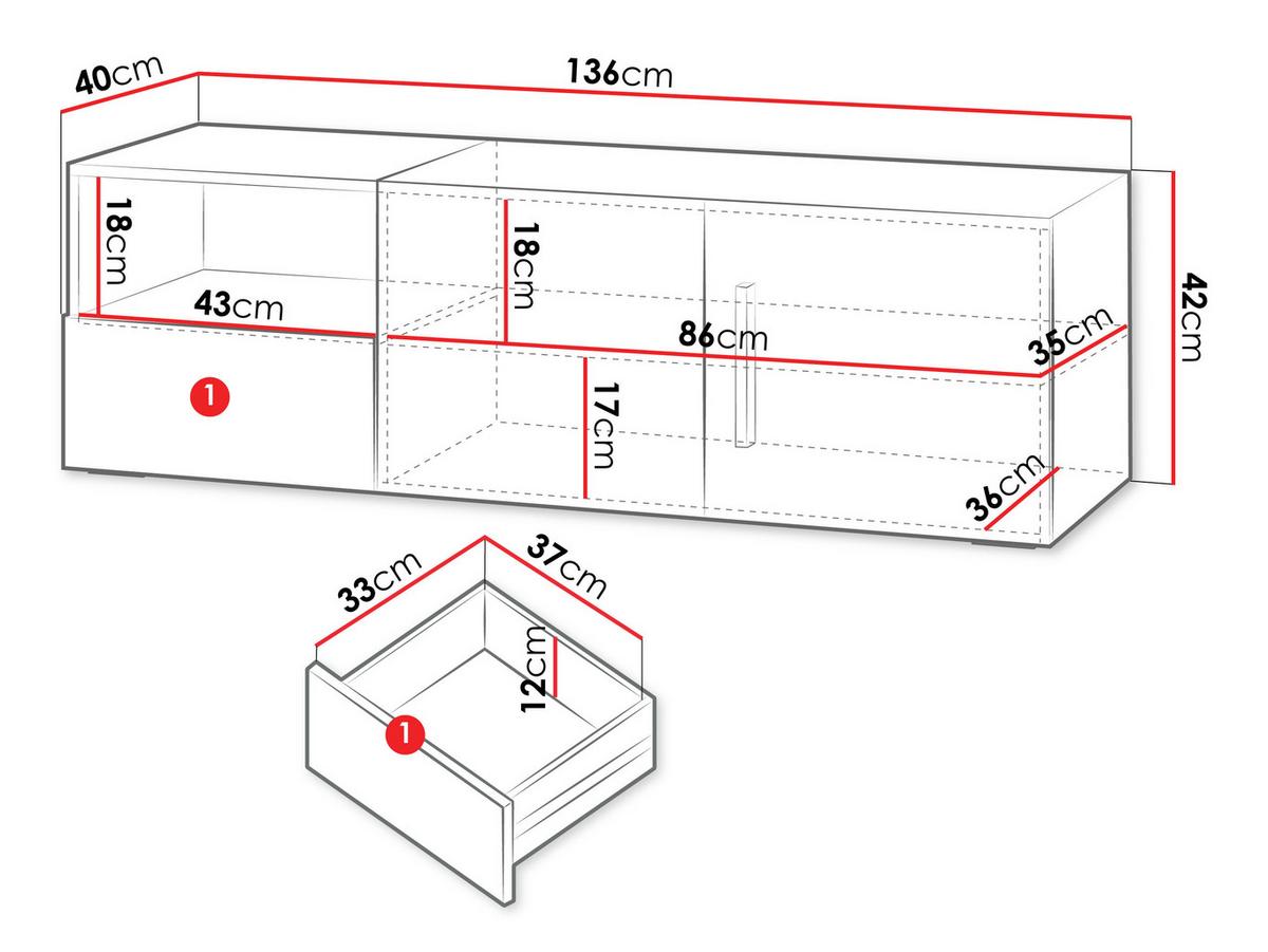 TV-LOWBOARD Lorin 2D1S LO09 - Kaschmir/Rosa, Holzwerkstoff (136/42/40cm) - MIRJAN24