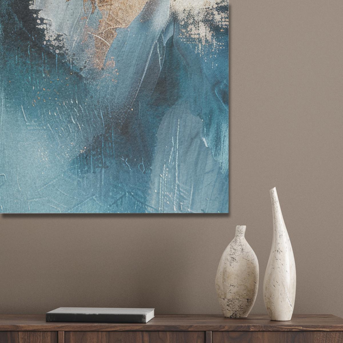 AKUSTIKBILD Abstrakt - Kunst - Gold - Blau Wandbilder 60x80 cm - Petrol, Kunststoff (60/80/0.9cm) - MuchoWow