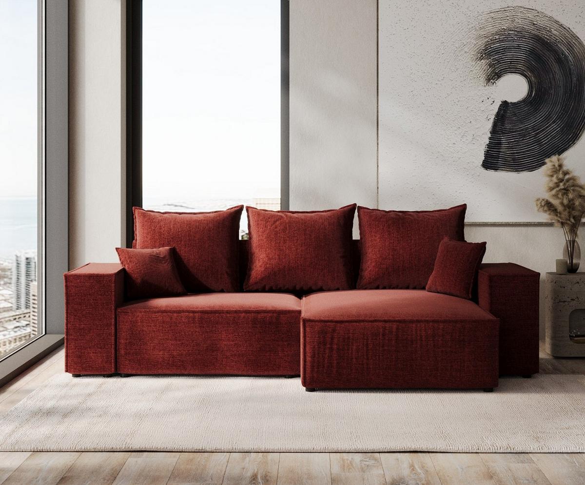 ECKSOFA SENSO mit Schlaffunktion Rot im City Stoff - Rot/Schwarz, Holz/Holzwerkstoff (255/148cm) - AltaBeds