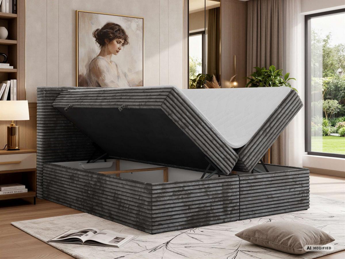 BOXBETT TILION 200/200 - Grau Cord - Topper T25 - H3 - Schwarz/Grau, Kunststoff/Textil (200/200cm) - MKS