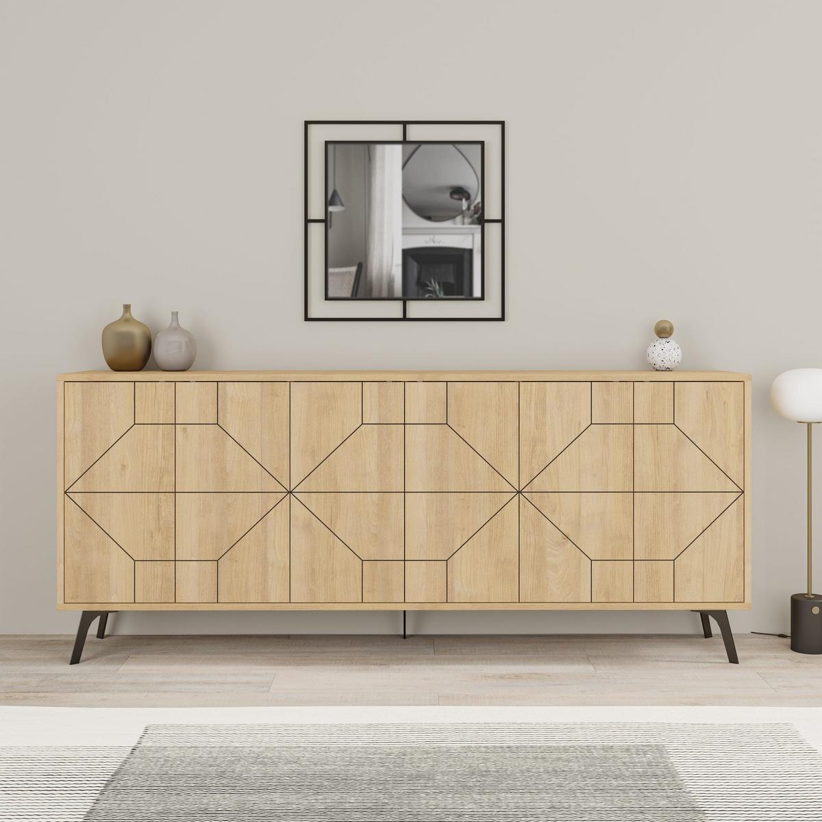 SIDEBOARD mit 6 dekorierten Türen L184 cm - Dune - Eichefarben, Holzwerkstoff (35/77.4/9cm) - Calicosy