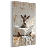METALLBILD Esel - Tiere - Badewanne - Schaumstoff 20x30 cm - Weiß, Metall (20/30cm) - MuchoWow