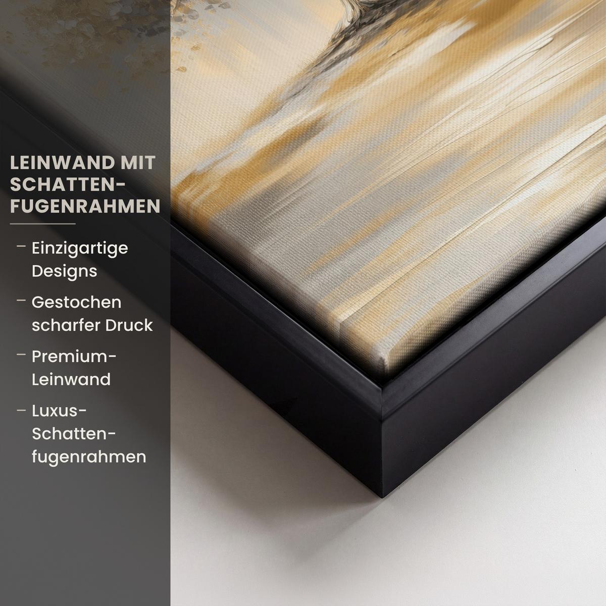 LEINWAND Bilder mit Rahmen - Gemälde - Baum - Abstrakt - Blätter - 20x30 - Beige, Textil (20/30cm) - MuchoWow