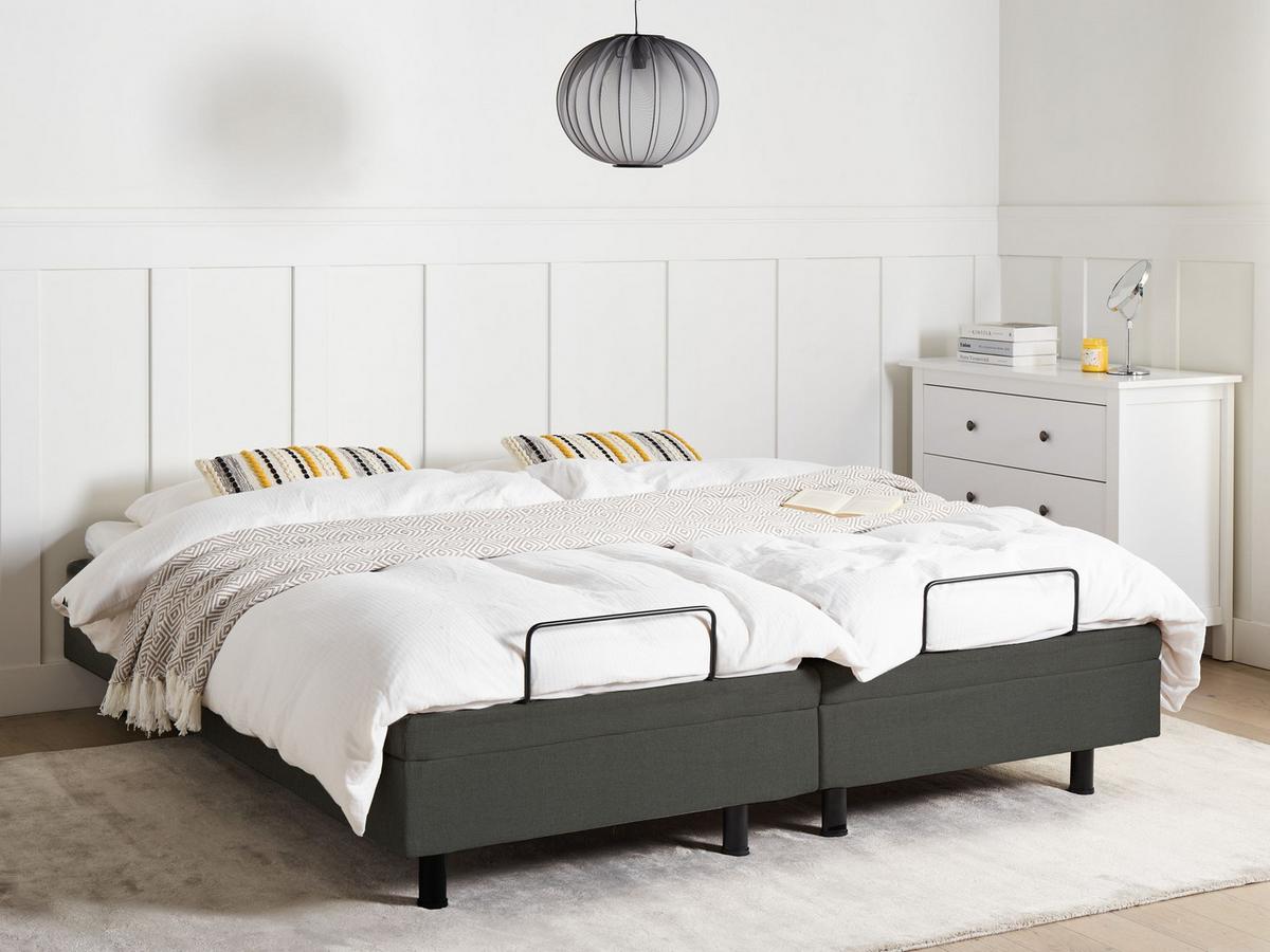 POLSTERBETT Verstellbar 160/200 cm Dunkelgrau Duke II - Dunkelgrau/Schwarz, Textil (160/200cm) - Beliani